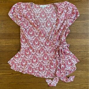 LOFT Plus Floral Wrap Short Sleeve Blouse